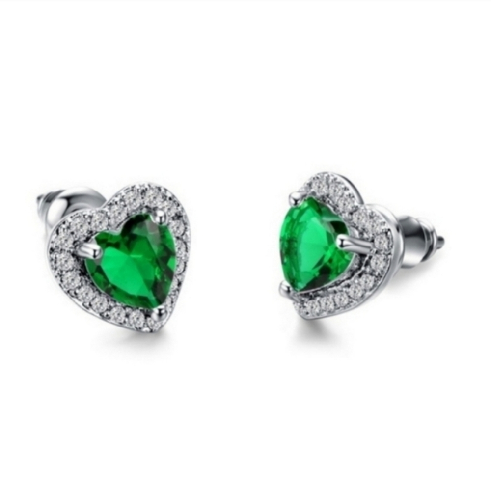 Cubic Zirconia Heart Studs (green)